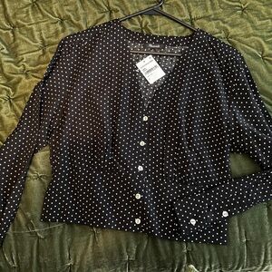 Madewell button up blouse, polka dot black and white MEDIUM
